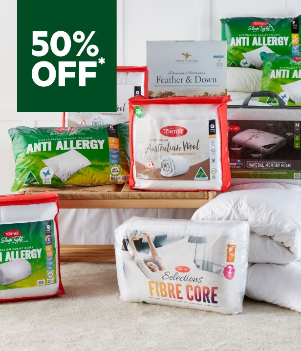 50% Off All Quilts, Pillows, Toppers, Mattress Protectors & Blankets