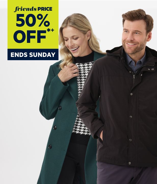 50% Off Full Priced Men's & Women's Jackets and Coats