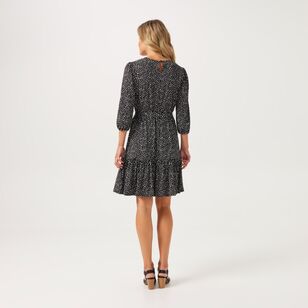 Khoko Smart Women's Frill Hem Jersey Dress Black & Print