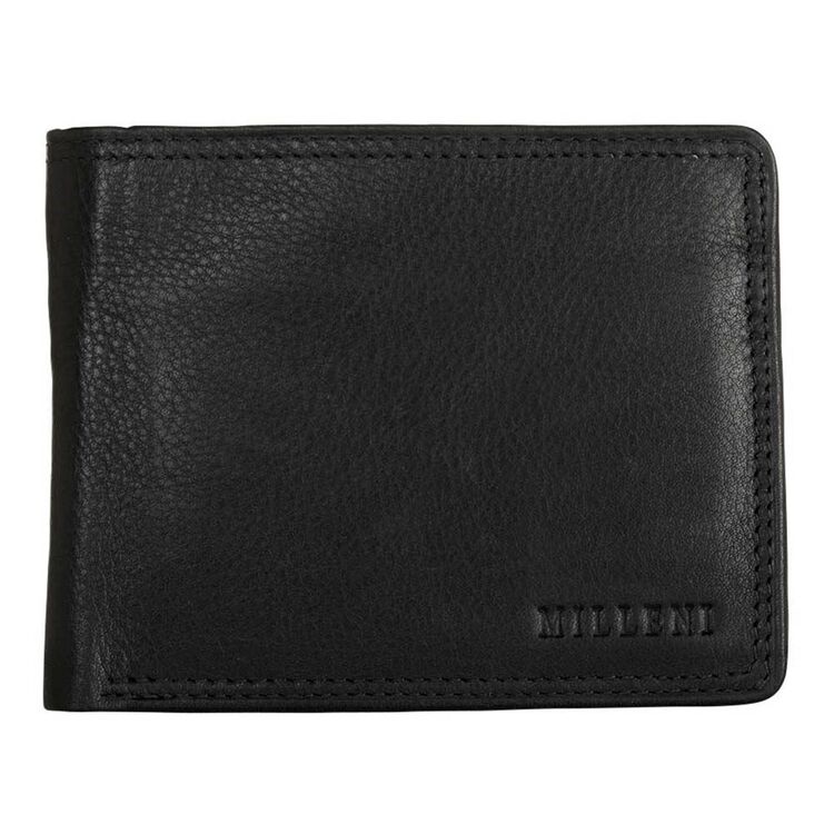 Milleni Leather Tri-Fold Coin Mens Wallet Black