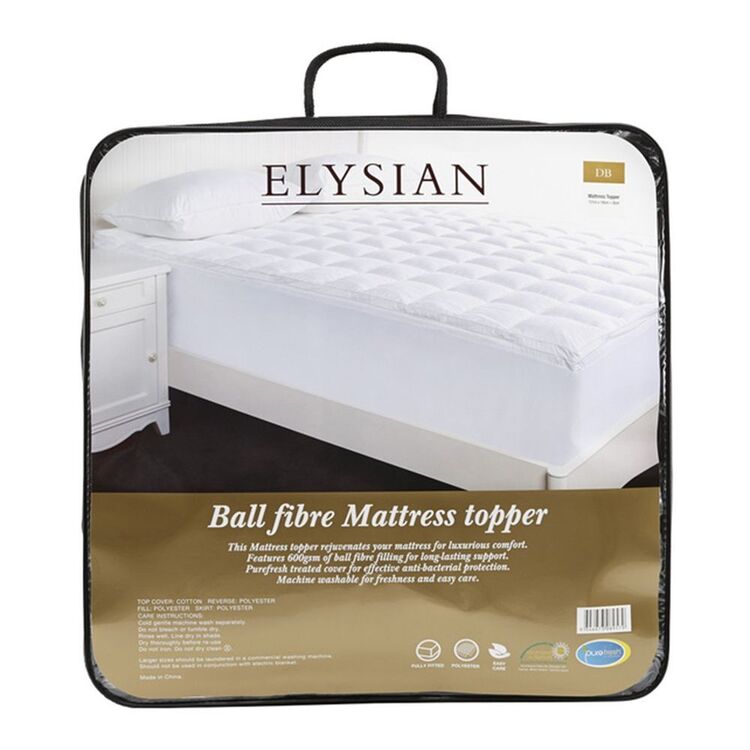 Elysian Ball Fibre 600GSM Mattress Topper Double Bed White Double