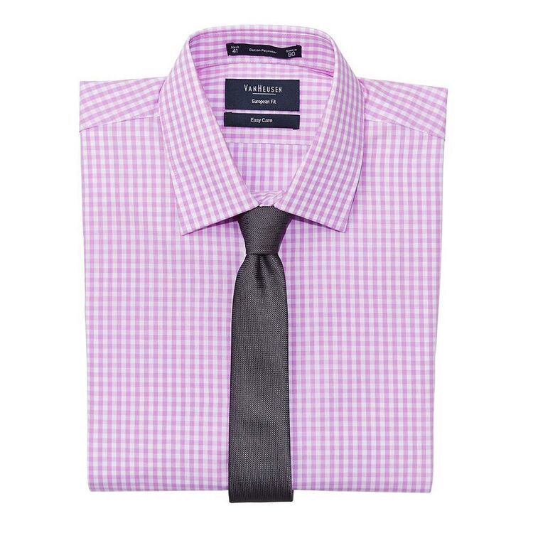 Van Heusen Men's Check Tailored Fit Business Shirt Mauve