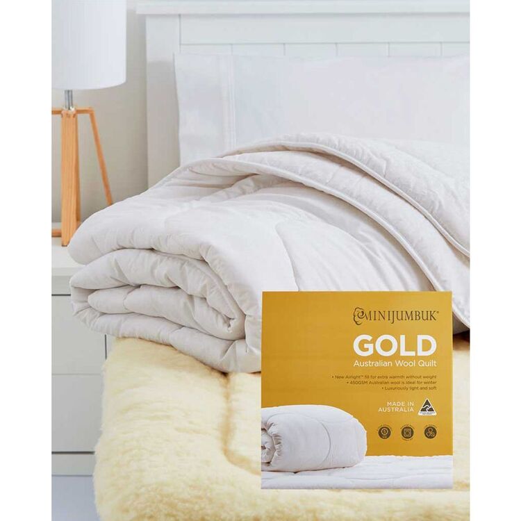 Mini Jumbuk Gold 450gsm Australian Wool Quilt Single Bed Single