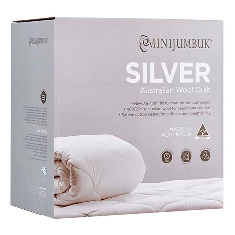 Mini Jumbuk Silver 400gsm Australian Wool Quilt Single Bed
