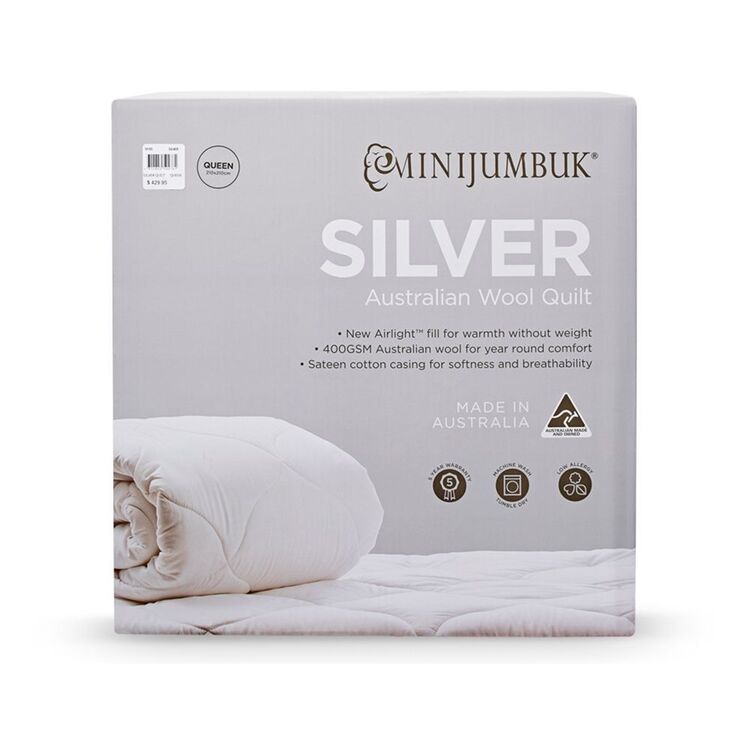 Mini Jumbuk Silver 400gsm Australian Wool Quilt Queen Bed