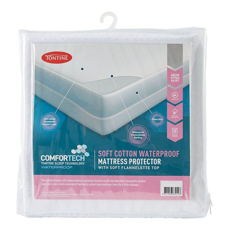 Tontine Comfortech Soft Cotton Waterproof Mattress Protector Single Bed Single
