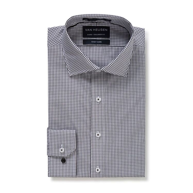 Van Heusen Men's Tailored Fit Check Business Shirt White & Black