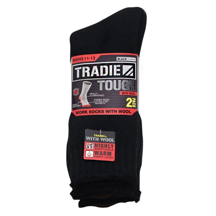 Tradie Black Wool Work Socks 2 Pack Black Grey