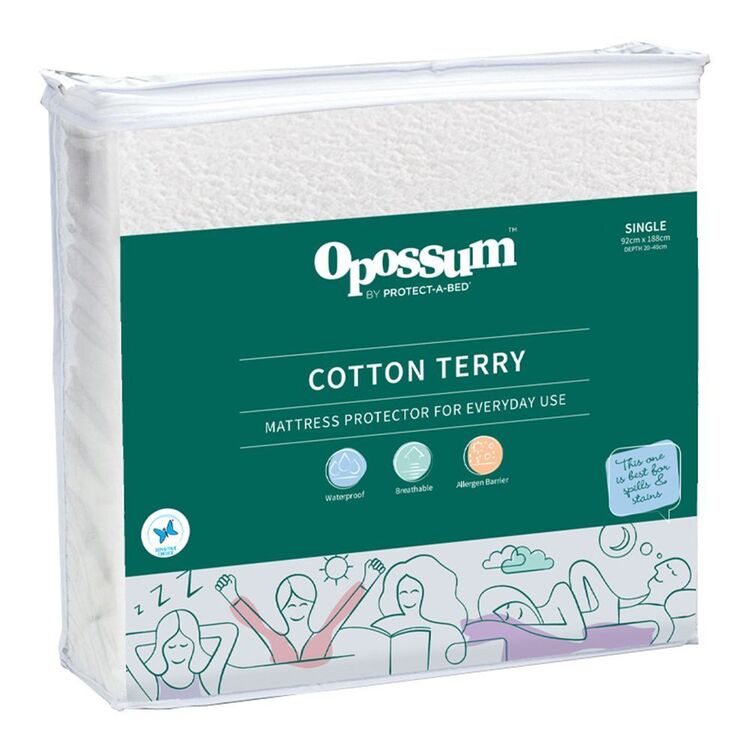 Opossum by Protect-A-Bed Cotton Terry Waterproof Mattress Protector Single Bed Single
