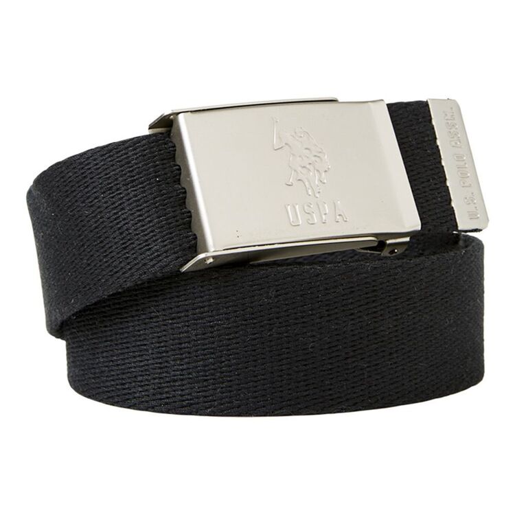 U.S. Polo Assn. Solid Canvas Belt with Plate Buckle Black