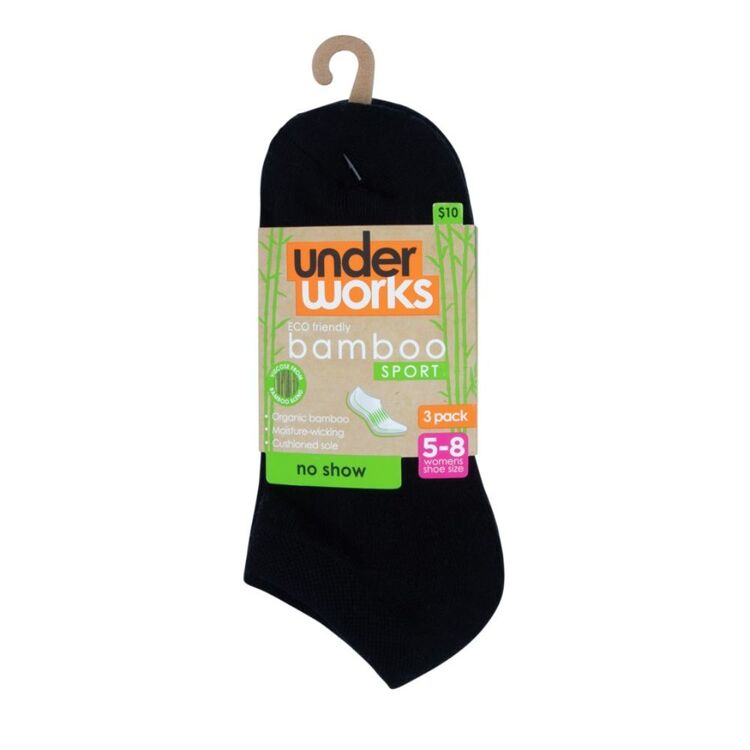 Underworks Ladies Eco Bamboo Sport No Show Socks 3 Pack