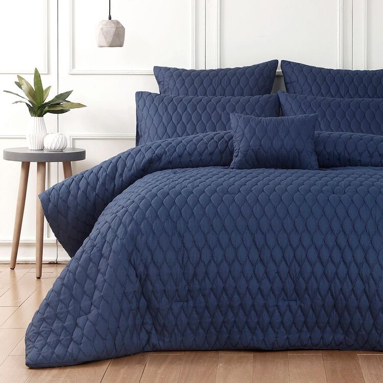 Phase 2 Kiara 6 Piece Comforter Set Queen/King Bed Dark Blue