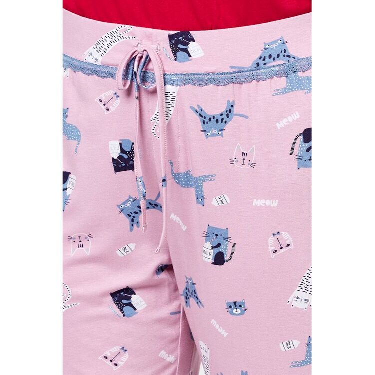 Sash & Rose Kitten Knit Jersey Sleep Pant Light Pink X Small