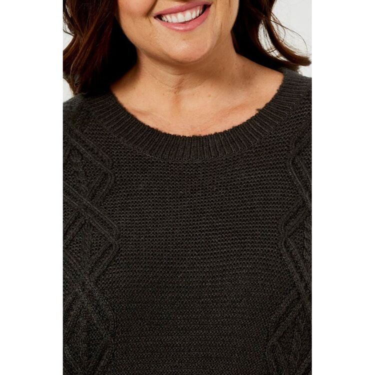 Khoko Plus Cable Detail Tunic Jumper Charcoal Marle