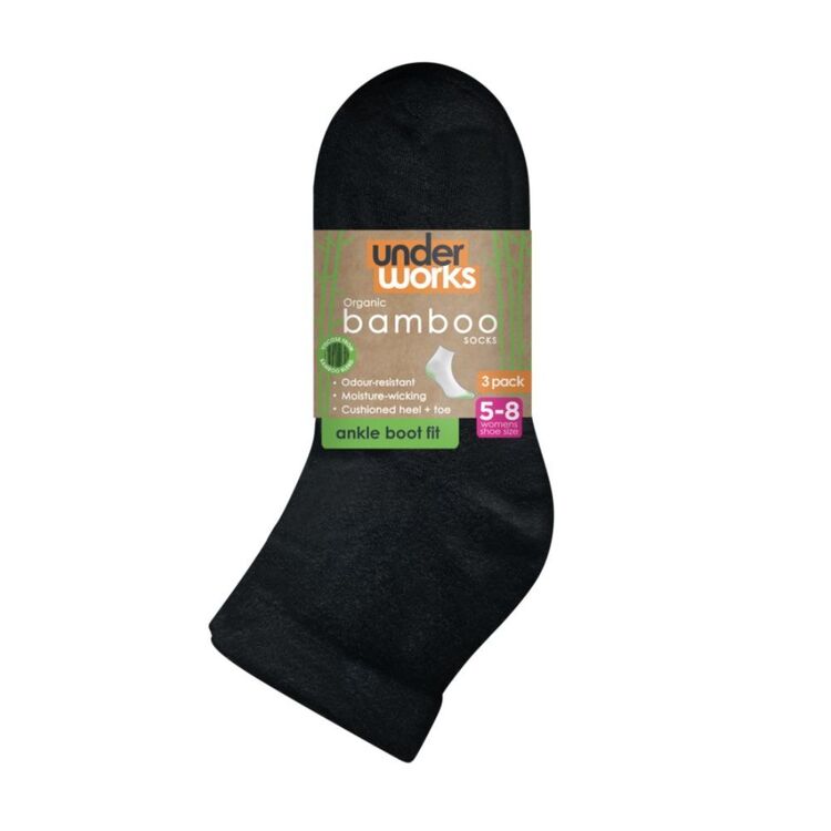 Underworks 3 Pack Organic Bamboo Ankle Boot Socks