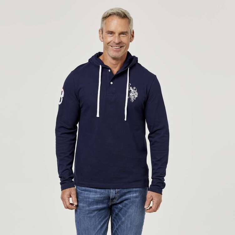 U.S. Polo Assn. Long Sleeve Polo with Hood and Shoulder Patch Logo