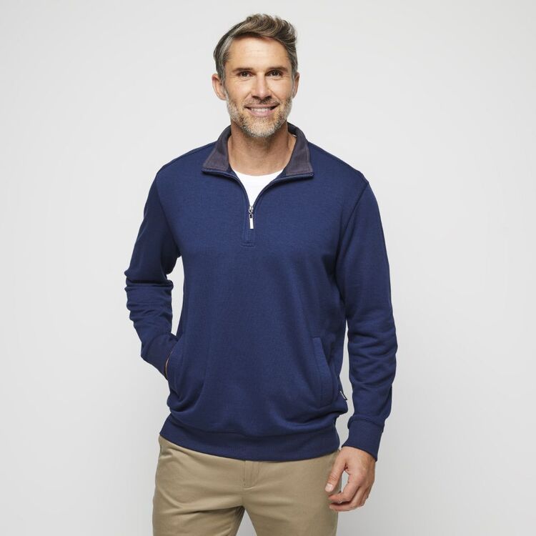 Bronson Casual Half Zip French Terry Solid Fleece with Pocket