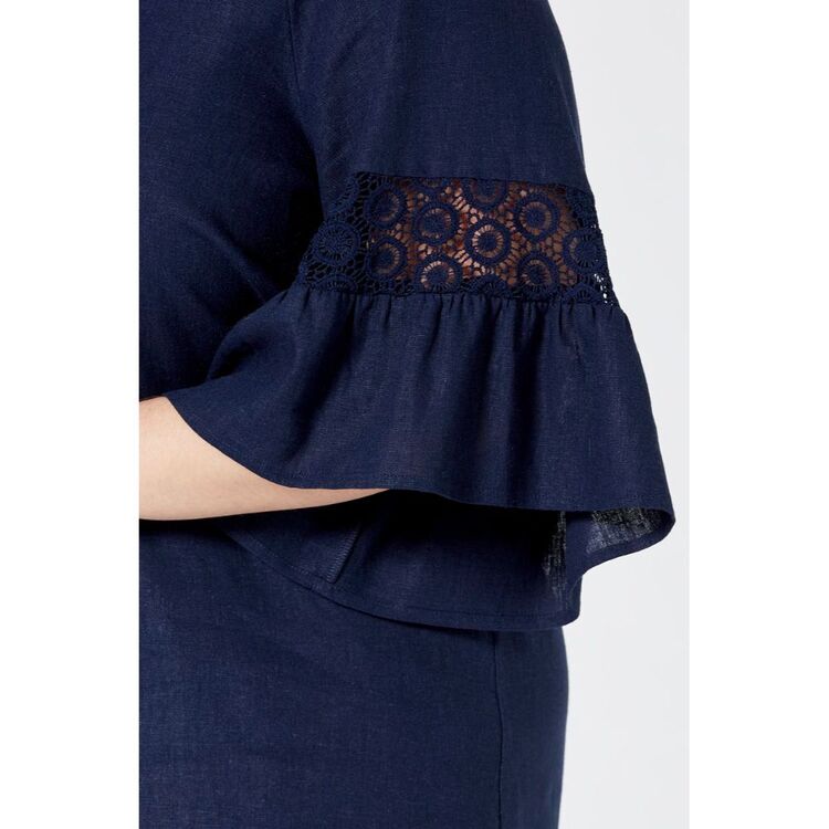 Khoko Plus Linen Blend Crochet Dress Navy