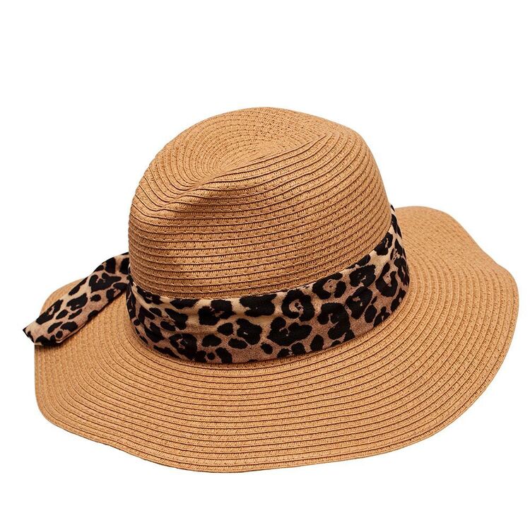 Khoko Collection Women's Panama Hat With Leopard Trim