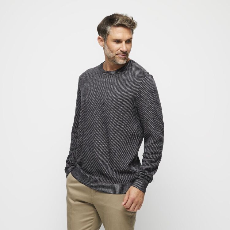 Bronson Casual Cardiff Soft Touch Textured Cotton Blend Crew Knit