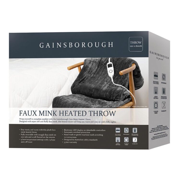 Gainsborough Charcoal Faux Mink Heated Throw