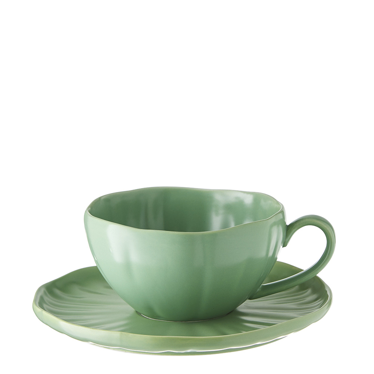 Chyka Home Lotus 250mL Coffee Cup + Saucer Green