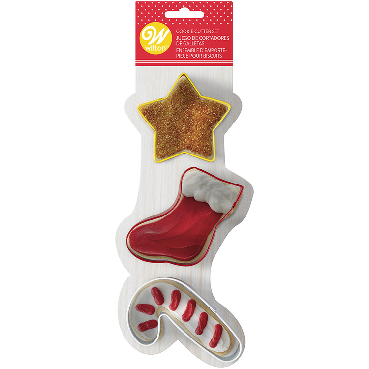 WILTON Star, Stocking, Candy Cane 3pc Cookie Cutter Set
