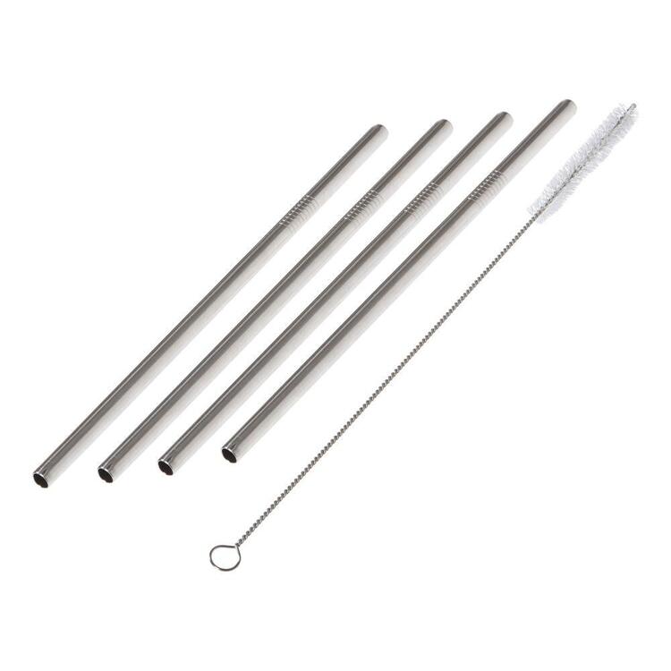 Davis And Waddell Fine Foods Stainless Steel Jumbo Straws with Cleaning Brush 5pc Set