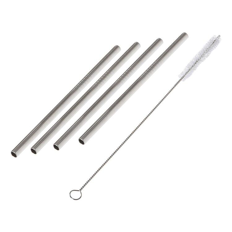 Davis And Waddell Fine Foods Stainless Steel Cocktail Straws with Cleaning Brush 5pc Set