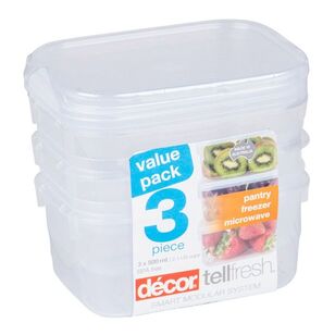 Decor Tellfresh 500 ml Plastic Oblong Food Storage Container 3 Pack