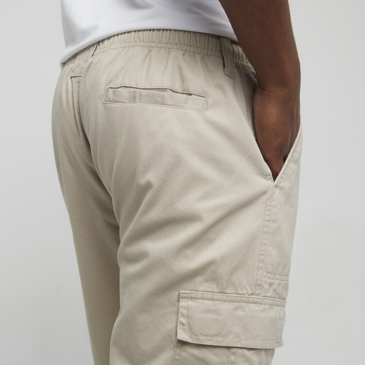 Farah Men's Panama Elastic Waist Zipfly Cargo Pants Stone Large