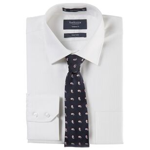 Van Heusen Men's Euro Fit Self Stripe Business Shirt White