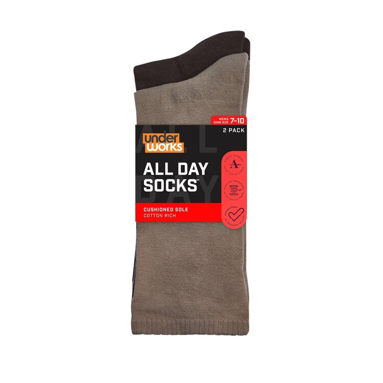 Underworks Men's All Day Plain Crew 2 Pack Taupe | Harris Scarfe