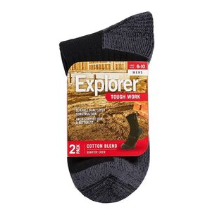 Explorer Men's Tough Work Quarter Crew Socks 2 Pack Black Blk