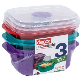Decor Microsafe 375 ml Oblong Assorted Container 3 Pack