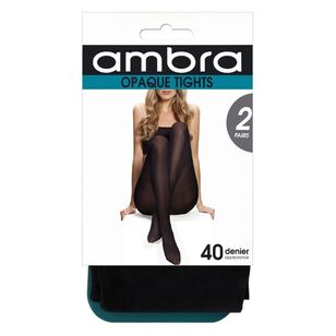 Ambra Women's 40D Opaque Tights 2 Pack Black