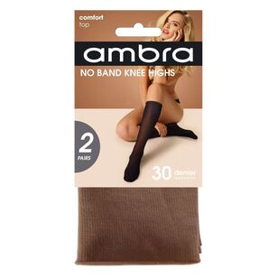Ambra Women's No Band Knee Highs 2 Pack Natural One Size