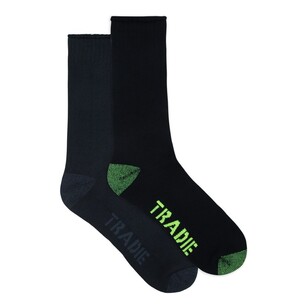 Tradie Black Men's Cotton Work Socks 2 Pack Black
