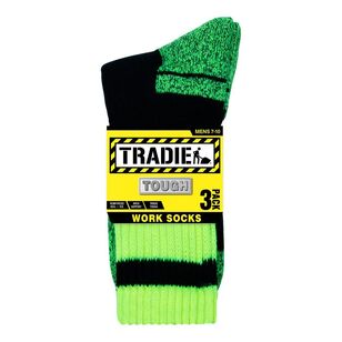 Tradie Black Men's Acrylic Work Socks 3 Pack Black & Fluro Yellow