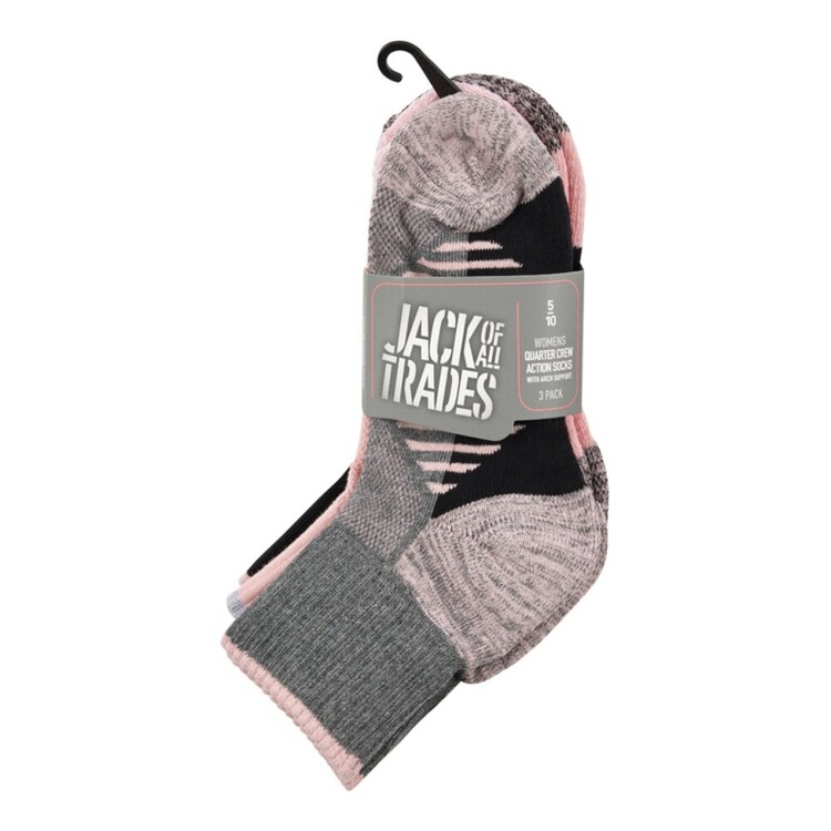 Jack Of All Trades Women's Quarter Action Sport Socks 3 Pack Pink & Grey