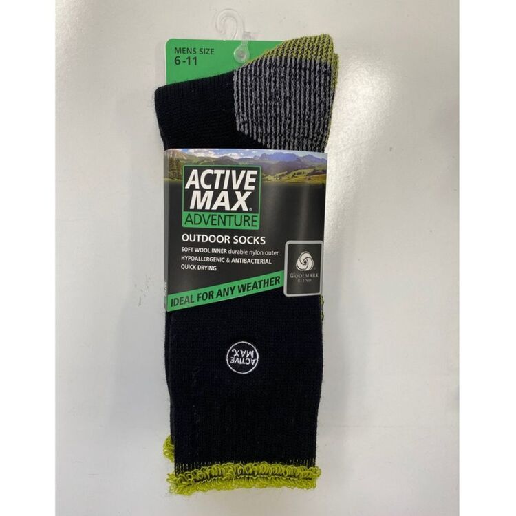 Active Max Men's Adventure Wool Socks Black & Grey 6 - 11
