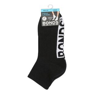 Bonds Men's Logo Quarter Crew Sock 3 Pack Black