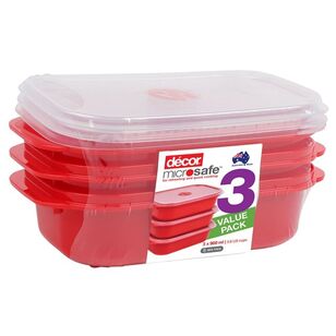 Decor Microsafe 900 ml Oblong Container 3 Pack