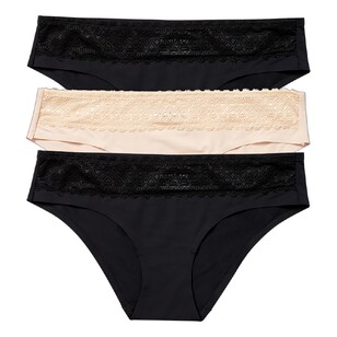 Sash & Rose Women's Bonded Lace Waist Bikini 3 Pack Black & Beige