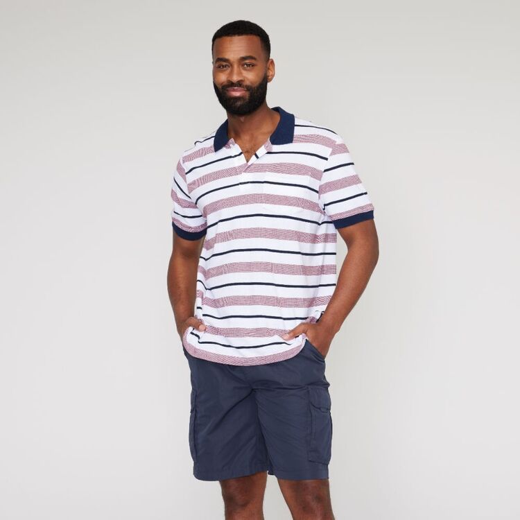 Bronson Casual Men's Fremantle Cotton Jersey Stripe Short Sleeve Polo Wine