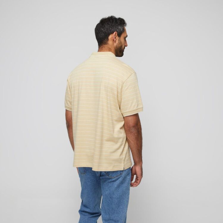 Bronson Casual Men's Elliot Cotton Jersey Stripe Short Sleeve Polo Natural