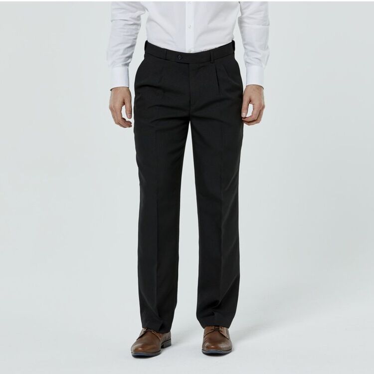 Zeds Men's Carlton Single Pleat Front Trouser with Comfort Stretch  Waistband Black