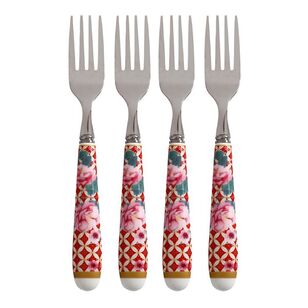 Maxwell & Williams Teas & C's Silk Road Cake Fork 4 Pack Cherry Red