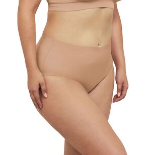 Ambra Women's Sheer Smoothies Sheer Waisted Full Brief Warm Beige