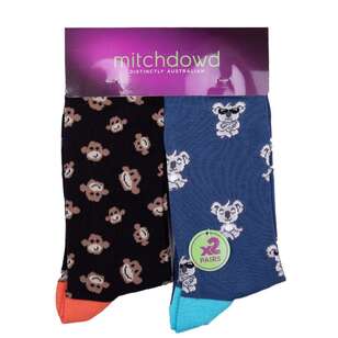 Mitch Dowd Men's Bamboo Animals Sock 2 Pack Multicoloured 8 - 13